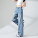 Light Blue Tencel Wide-leg Jeans For Women, Summer Thin Style, 2026 New Model, High-waisted, Slimming, Drapey, Loose_ecoleips.com