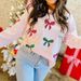 Festive Bow Embroidered Sweater – Long-Sleeve Casual Top For Christmas & Valentine’s (XS/S/M/L, Pink)_ecoleips.com