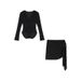 American Style Spicy Girl Elegant Slim V-Neck Long Sleeve One-Piece T-Shirt Women Winter Tie-Up Bodycon Skirt Two-Piece_ecoleips.com