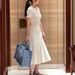 Elegant Maxi Dress For Women Knitted Lace Trim Ruffled Sleeves Floral Embroidery A-Line Silhouette_ecoleips.com