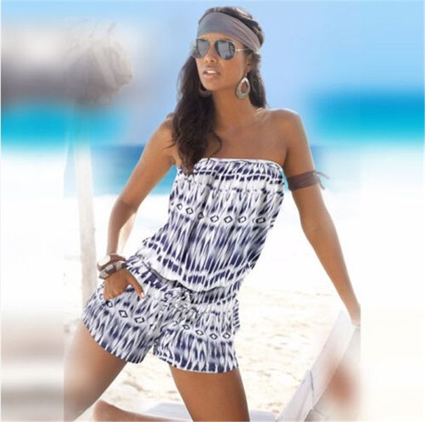 Women"s New Summer Fashion Bra Off Shoulder Printed Jumpsuit _ecoleips.com