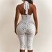 Elegant Halter Neck Jumpsuit Polka Dot Print Boned Waist Zip Detail Y2K-Inspired Wide-Leg Pants Two-Piece Look Women's Set_ecoleips.com