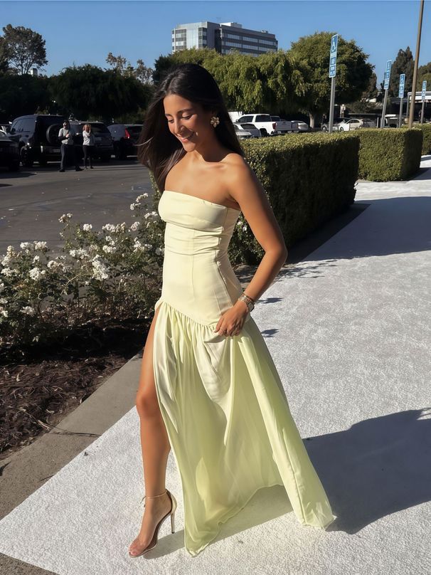 Women's Clothing Elegant Lady Irregular Tube Top Strap Dress Female Summer New French Sexy Slit Long Skirt_ecoleips.com