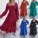 Real Shot Of 2026 Spring/Summer European And American Casual Square-neck Bell-sleeve Long Dress With Large Ruffles,_ecoleips.com