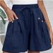 Summer Women's Cotton Linen Shorts European American Style Elastic Waistband Drawstring Pockets_ecoleips.com