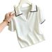 Summer New Korean Style Elegant Collared Knit Sweater Color Block Elegant Knit Short Sleeve T Shirt_ecoleips.com