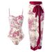 Women's Clothing One Piece Swimsuit Female Bikini Retro Printed Bikini Sunscreen Long Skirt Two Piece Women's Swimsuit_ecoleips.com