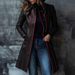 Vintage Black Contrast Collar Faux Leather Jacket Coat For Women, Retro Biker Style Windbreaker, Oversized Fit, Polyester Blend, Streetwear Fashion_ecoleips.com