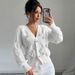 Women's Pink 3D Bow Cable Knit Cardigan, Long Sleeve V Neck Button Down Open Front Sweater, Casual Soft Cropped Knitwear For Daily Wear Streetwear Dat_ecoleips.com