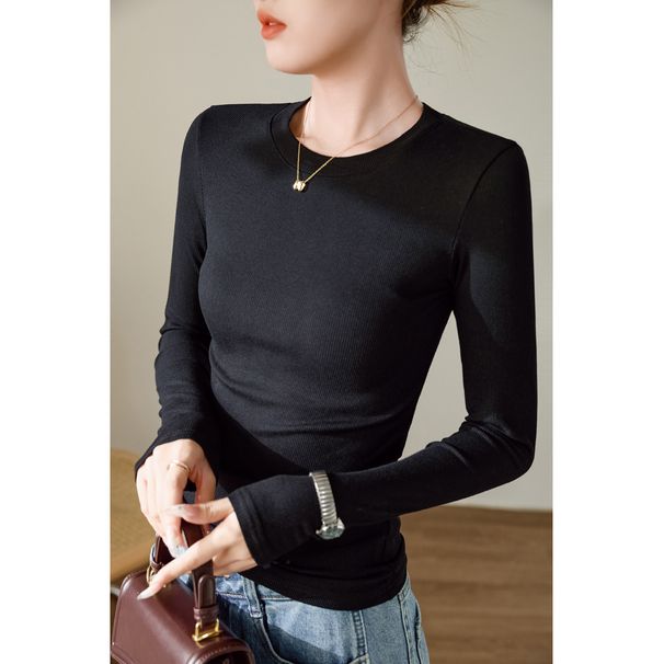 2025 300G Selected High Elasticity Fine Thread Cotton Long Sleeved Base Shirt For Women, 2025 Autumn New Versatile Slimming_ecoleips.com