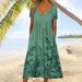 2026 New European & American Women's Spring Trendy Printed V-Neck Button Short-Sleeve Maxi Dress_ecoleips.com