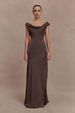 Women Elegant Satin Maxi Dress High Waist Cowl Neck Lace Detail Slim‑Fit Formal Wedding Guest Cocktail Banquet Party Evening Gown_ecoleips.com