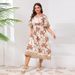 Women’s Clothing Large Size V Neck Dress Trumpet Sleeve Fashion Print Elastic Waist Long Dress_ecoleips.com