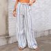 Women's Loose Fit Stripe Print Chiffon Trousers, Mid-Rise Wide Leg Palazzo Pants With Pockets, Flowy Casual Elegant Pants For Daily Wear_ecoleips.com