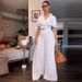 Women's Clothing Solid Color Waist Loose Flared Pants Suit Two Piece Set_ecoleips.com