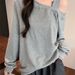European American Style Solid Color Real-shot Chinese Cotton Composite Loose-fit Sweatshirt Women With Off-shoulder_ecoleips.com