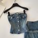 Retro Denim Strapless Vest And Pleated Skirt Two-Piece Set For Women Slim Fit Summer Outfit Youthful And Flattering_ecoleips.com