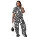 Women's Clothing Women's Printed Collared Trousers Set High Waisted Wide Leg Trousers Open Front Top Summer Fashion Elastic Short Sleeved_ecoleips.com