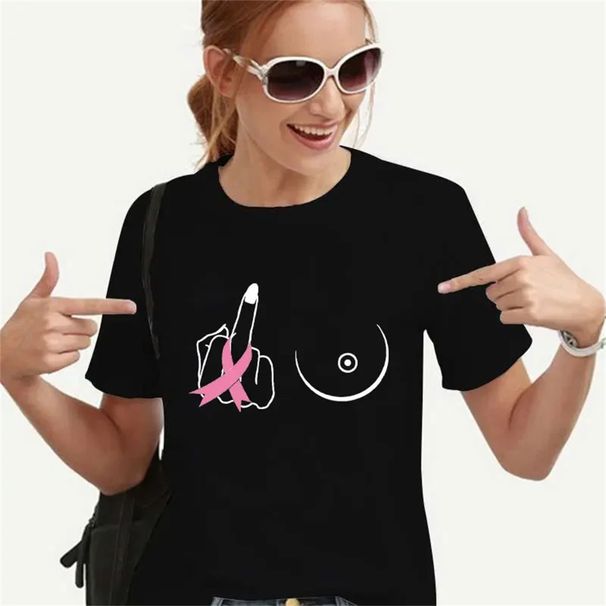 Middle Finger Breast Cancer Shirt for Women Clothing Warrior Shirt Motivational T-shirts Short Sleeve Tee Shirt Women's Clothes._ecoleips.com