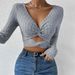 2026 New Fashion Women's Clothing Ins Sexy Wind V-Neck T-Shirt Spring And Autumn Careful Machinery Open Navel Slim Short Top_ecoleips.com