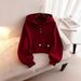 Lazy Chic Women's Outfit - Oversized Red Sweater & High-Waisted Straight Leg Pants Set (Casual Polyester Two-Piece)_ecoleips.com