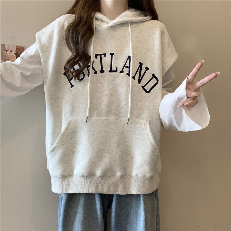 foreign Trade Spring Autumn Korean Style Hooded Pullover Embroidered Letter Vest For Women, Loose And_ecoleips.com