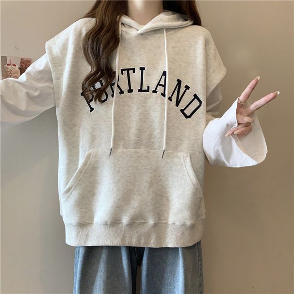 foreign Trade Spring Autumn Korean Style Hooded Pullover Embroidered Letter Vest For Women, Loose And_ecoleips.com