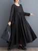 Black Vintage Pleated Ruffles Dresses For Women Autumn New Long Sleeve Loose Casual Dress Vestidos Fashion Elegant Clothes 2025_ecoleips.com