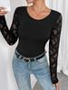 Women's Slim Fit Long Sleeve T-Shirt Top Lace Patchwork Solid Color Style Autumn Winter New_ecoleips.com