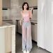 Unique Design Blush Gradient Color Jeans For Women, Spring And Autumn Vintage High-waisted Straight-leg Pants, Loose_ecoleips.com