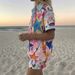 Women's Floral Print Short Sleeve Shirt And Shorts Set, Vacation Style Linen-Blend Outfit For Summer_ecoleips.com