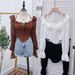 Women's Clothing Hot Girl Off-shoulder Halter Lace-up Long Sleeve Strap Chiffon Shirt Wooden Ear Backless Shirt Short Top With Chest Pad_ecoleips.com