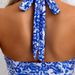 Women's High Cut Halter Neck Bikini Set Blue White Floral Print Sexy Swimwear Regular Fit For All Seasons_ecoleips.com