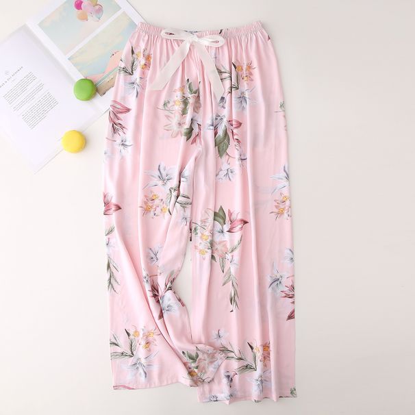 Women Casual Trousers Summer Loose Pajamas Home Pants Thin Wide Leg Pants Fashion Oversized Sleep Bottoms Korean Floral Pants_ecoleips.com