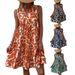 Women's Bohemian-Style Loose-Fitting Dress With V-Neckline, Pleated Design And Printed Pattern_ecoleips.com