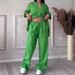 European And American 2025 New Women's Clothing Solid Color Single Breasted Long Sleeved Shirt Two Piece Wide Leg Pants Lace Up Trousers For Women_ecoleips.com