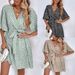 French Style All Over Print Butterfly Sleeve Belted Dress For Women, Summer Long Dress, Pure And Alluring Style, Cross Border Style, Mid Sleeve V Neck, Low Neck._ecoleips.com