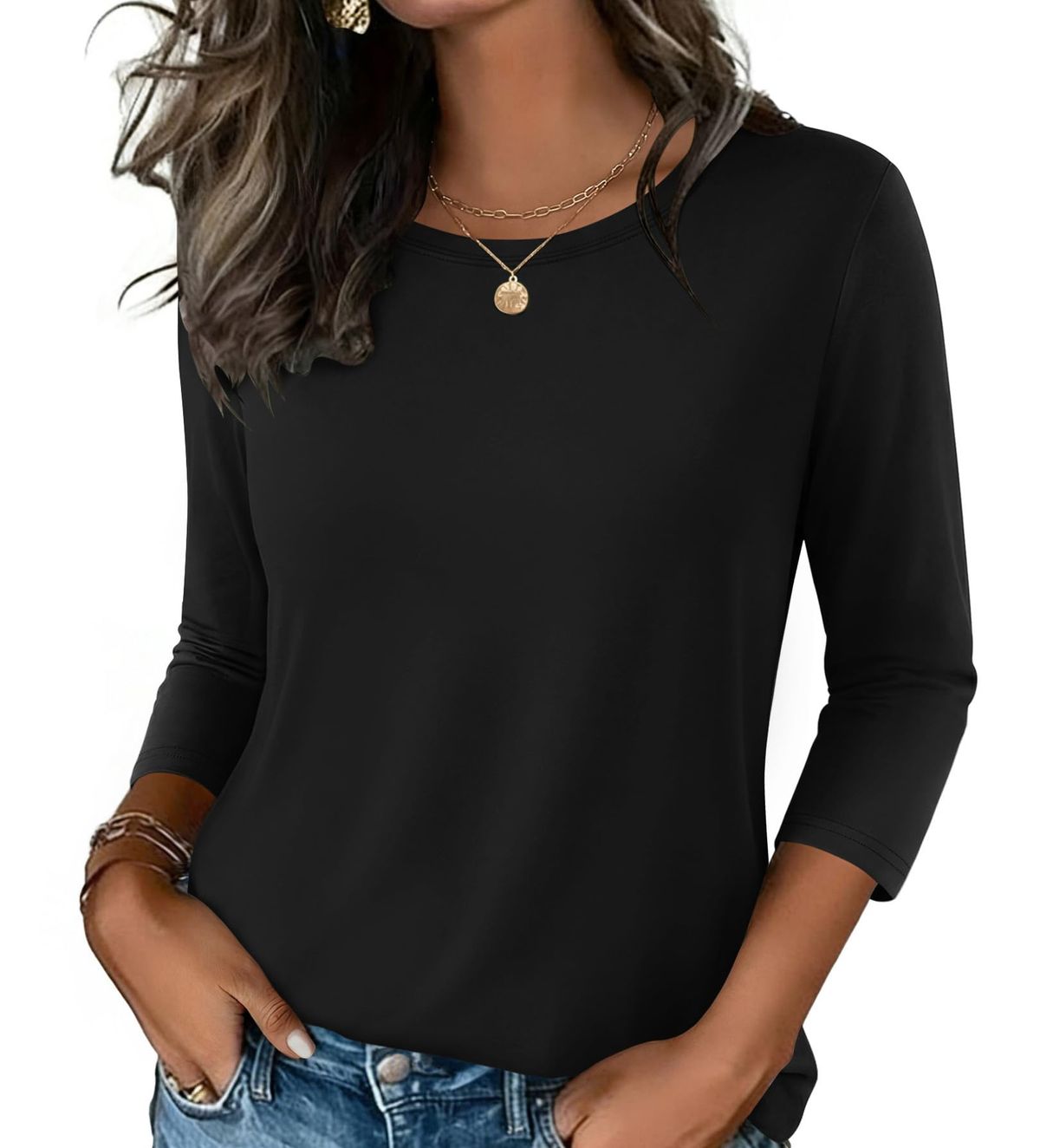 Zeagoo Women's Casual 3/4 Sleeve T-Shirts Round Neck Cute Tunic Tops Basic Tees Blouses Business Work Tee Top_ecoleips.com