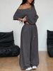 Women's Casual Solid Color Sports Two Piece Loose Trousers American Style Slanted Collar Wide Leg Pants Suit For Spring Autumn_ecoleips.com