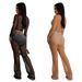 Elegant Mesh & Rhinestone Women's Two-Piece Set | Long Sleeve Top + Wide Leg Pants | Solid Color Stretch Knit (S-XXL) | Korean Fabric_ecoleips.com