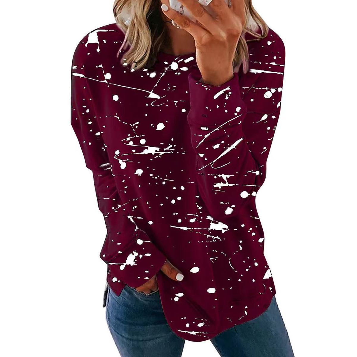 Women's Oversized Print Fleece Sweatshirt - Long Sleeve Crewneck Pullover With 3d Graphic Design, Comfortable Loose Fit, Multiple Colors_ecoleips.com