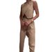 Women's Clothing solid color round neck button top temperament straight pants suit_ecoleips.com