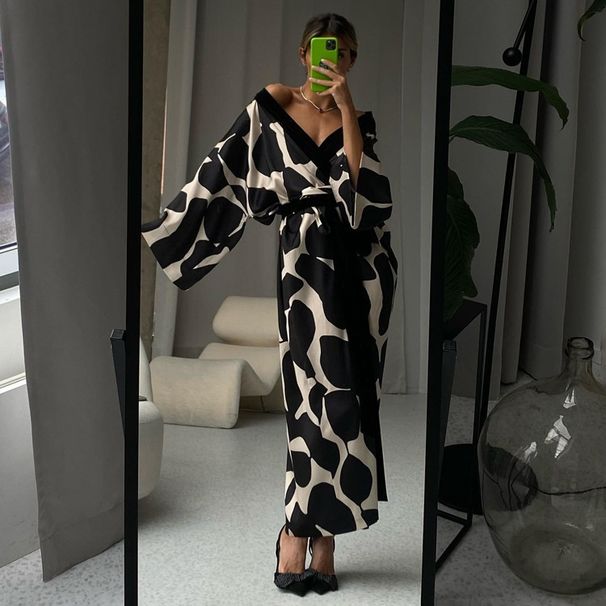 Aria Basics Cross-border Women's Clothing 2026 New Satin Pajamas Women, Spring Plus-size Three-quarter Sleeve Cool-feel Robe,_ecoleips.com