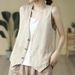 Cotton And Linen Women's Vest, Summer Stylish Casual Thin Loose Sleeveless Outerwear, Pure Cotton Jacket Top_ecoleips.com