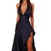 European And American Style Women's Deep V Neck Tie Back Long Dress Irregular Hem Super Flattering for Petite Spring Summer 2026_ecoleips.com