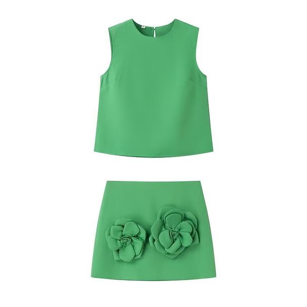 1802-Spring New Women's Fashion Round Neck Sleeveless Vest + Skirt Set For Women_ecoleips.com