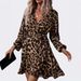 Cross-Border Foreign Trade Factory European And American 2025 New Long Sleeve Cross Collar Leopard Print With Belt_ecoleips.com