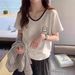 Large Size Fat Mm Contrasting Colors 2026 Summer Pure Cotton V-neck Loose Short-sleeved T-shirt Women's Retro Versatile_ecoleips.com