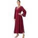A Burgundy Neckline, Cutout, Mesh Stitching, And A-Line Dress_ecoleips.com
