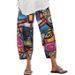 Women's Printed Linen-Cotton Pants – Loose Fit Casual Cropped Trousers With Pockets (S-5XL) – Artistic Floral/Abstract Patterns_ecoleips.com